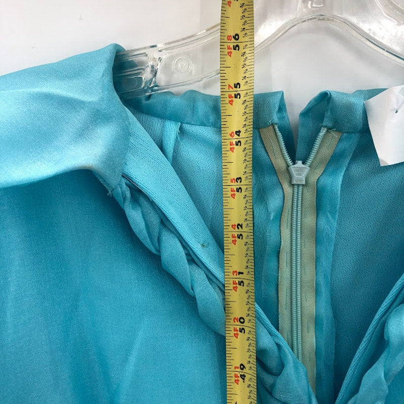 Vintage Baby blue Maxi Taffeta wide lapel 1960 MOD braided collar back zip SMALL