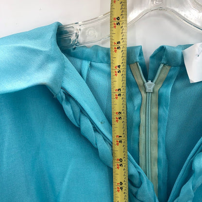 Vintage Baby blue Maxi Taffeta wide lapel 1960 MOD braided collar back zip SMALL