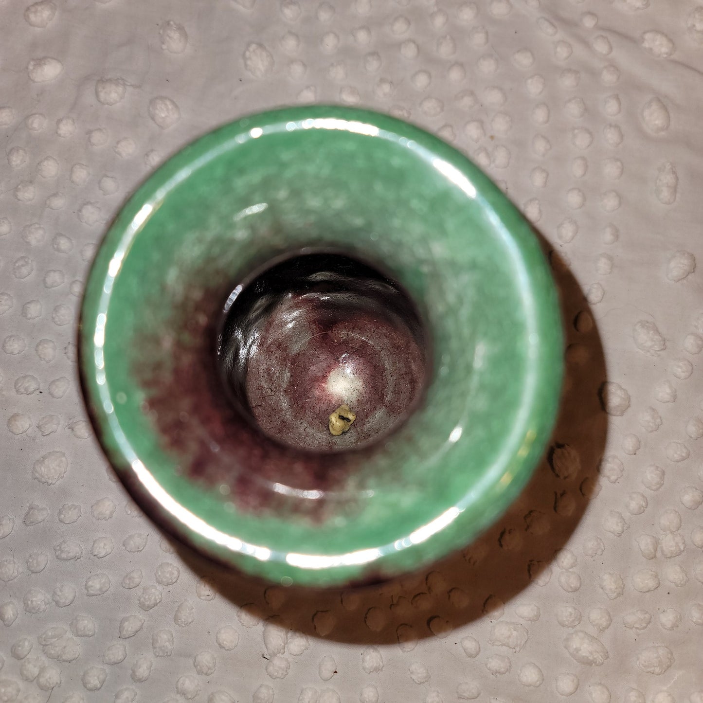 Art pottery raku vase handmade Signed Approx. 7.5" tall Clay Green Brown
