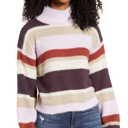 NWT Ten Sixty Sherman Fuzzy Pullover Sweater Long Sleeves Mock Neck Stripe XL