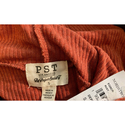 PST by Project Social T Rib Knit Soft Hoodie Top Sz Small Rust NWT Cozy Pullover
