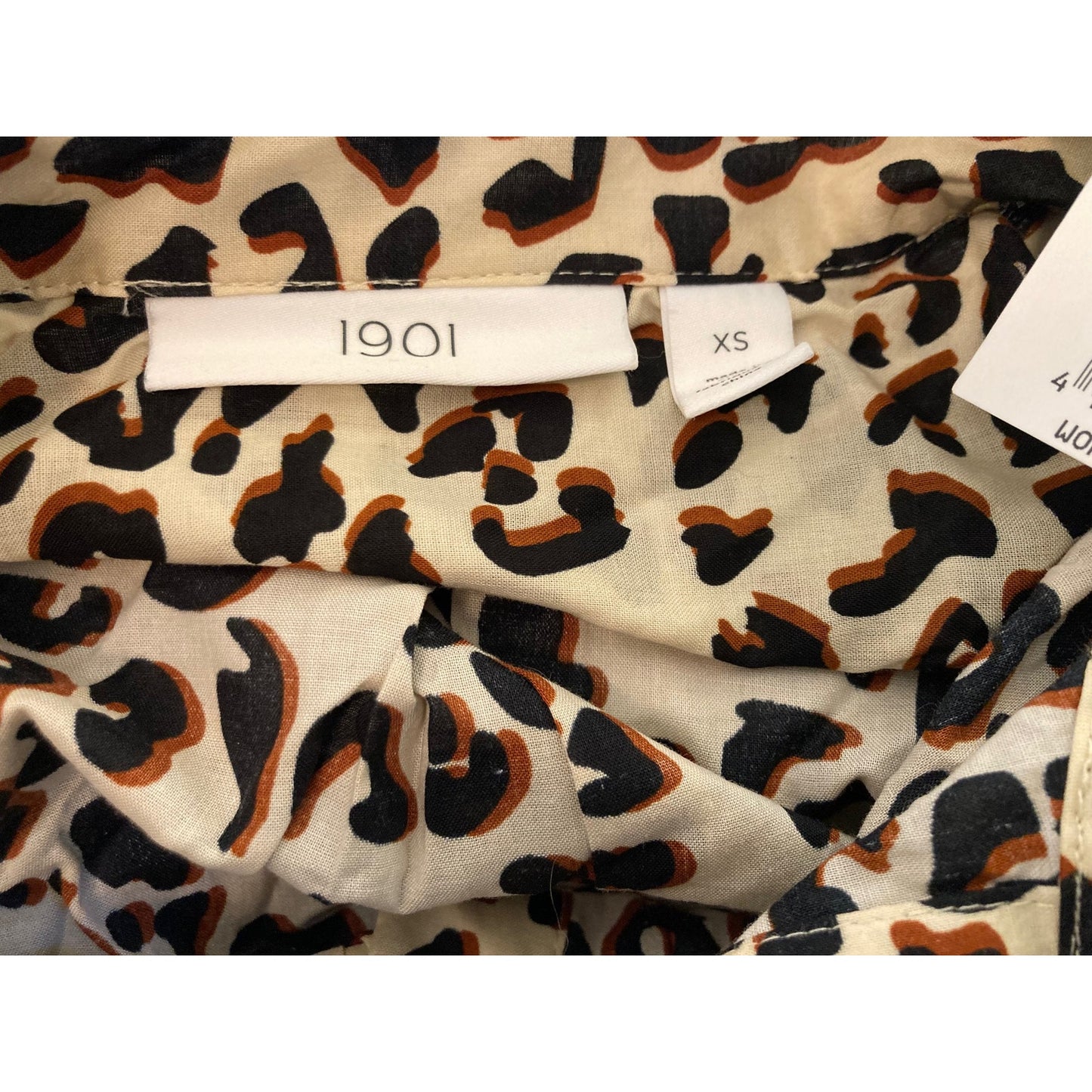 1901 Button Down Long Sleeve Cotton Blouse Top Extra Small/XS Animal Print NWT