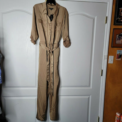 INC International Concepts Petite Button-Front Jumpsuit Long Sleeve Tan Size 20W