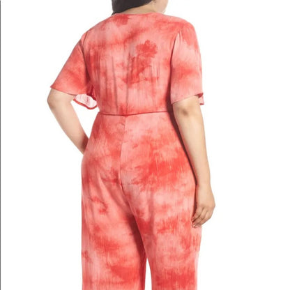 Glamorous Curve NEW Red Tie Dye Jumpsuit Plus 18W casual travel cruise snatched
