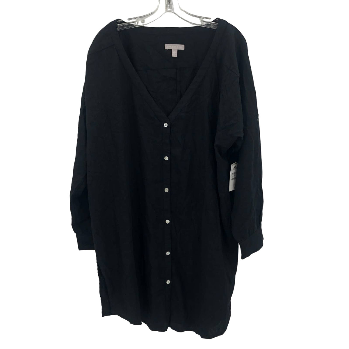 Chelsea28 NWT Solid Black T-Shirt Dress Long Sleeve Size Large Linen Lightweight