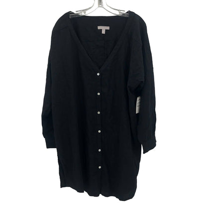 Chelsea28 NWT Solid Black T-Shirt Dress Long Sleeve Size Large Linen Lightweight