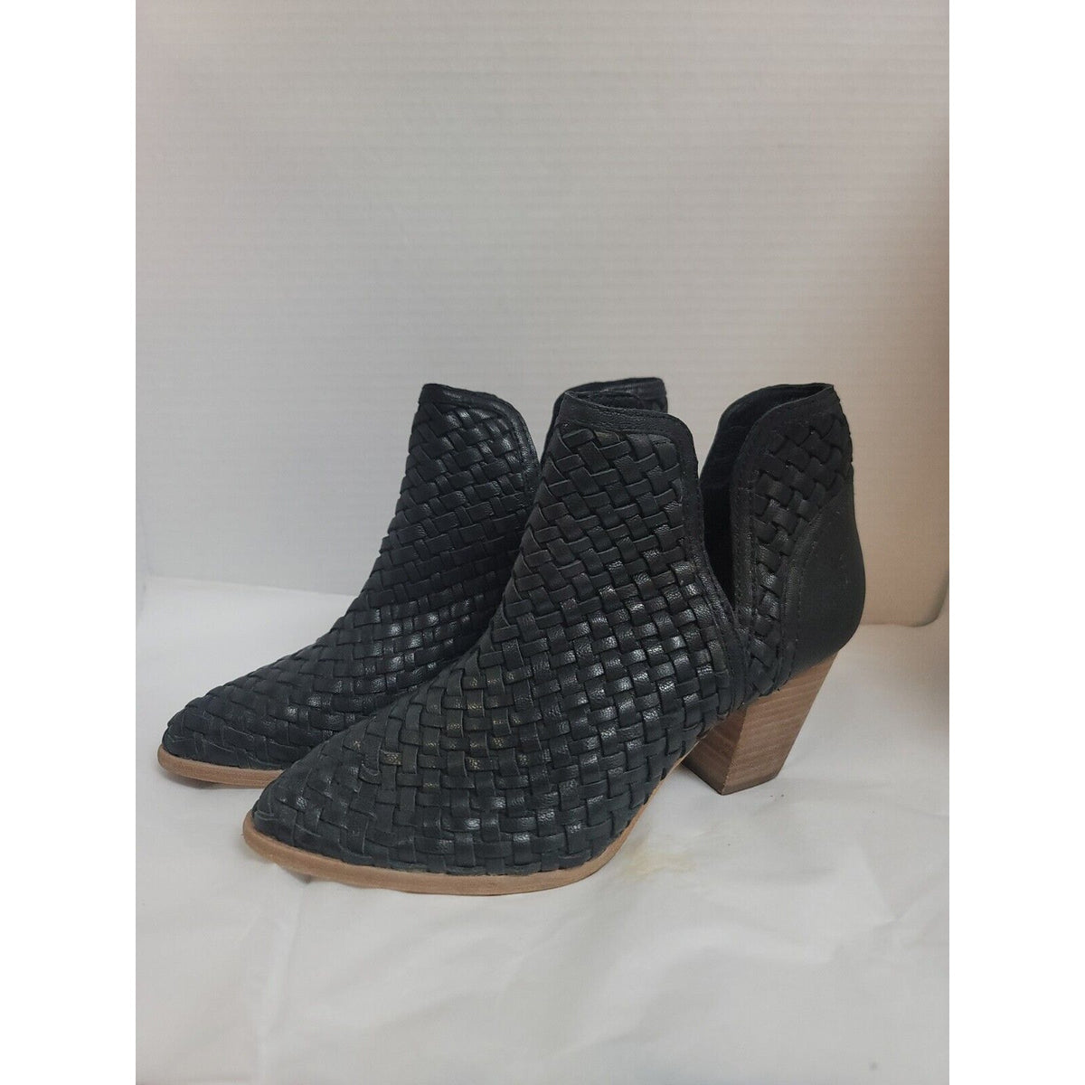 Frye Reed Woven Black Brown Leather Ankle Boots Booties 6 Medium Pre-Owned NICE