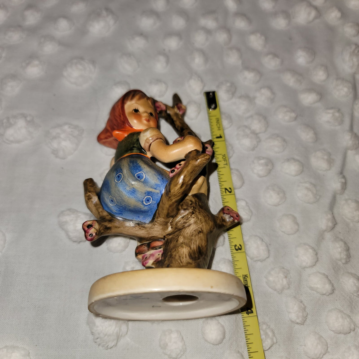 Goebel Hummel Girl on a Apple tree branch swing blue skirt orange handkerchief