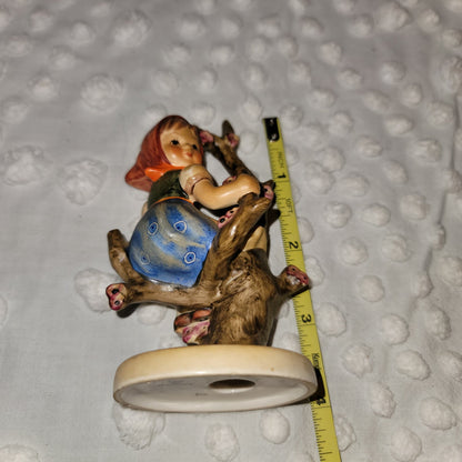 Goebel Hummel Girl on a Apple tree branch swing blue skirt orange handkerchief