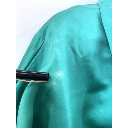 Vintage Women's Long Silken Satin Coat Duster 1950s 3/4 Sleeves Collared Neck Green