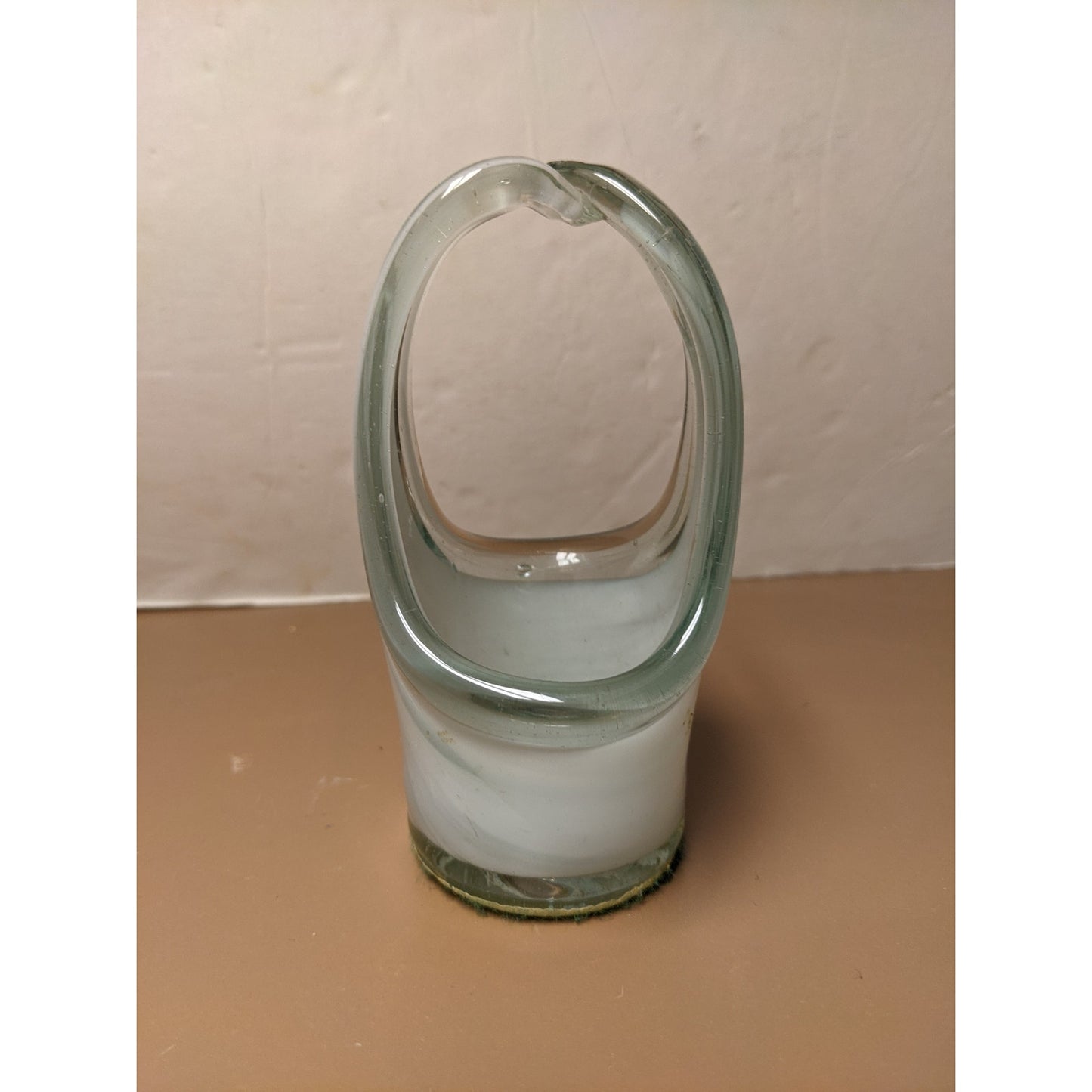 Vintage Molded Stretched Art Glass Basket Clear White Replacement Cup Hand Blown