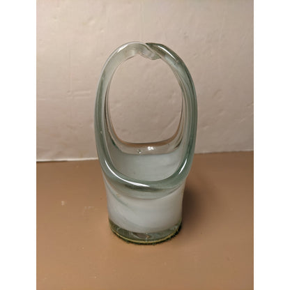 Vintage Molded Stretched Art Glass Basket Clear White Replacement Cup Hand Blown