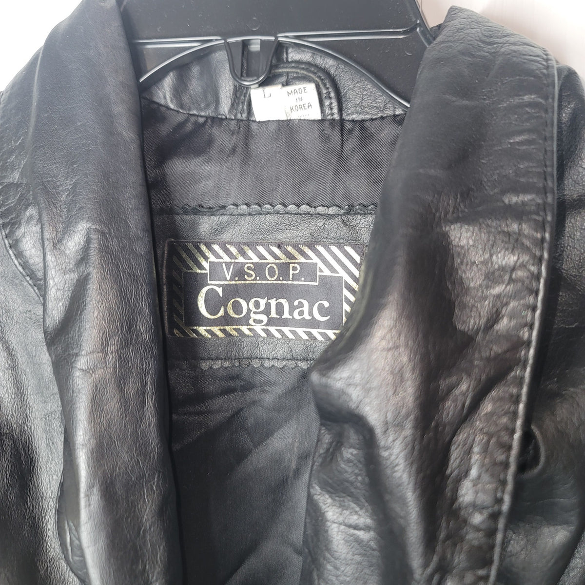 V.S.O.P. COGNAC 100% Large Leather Black Jacket Soft pockets Bolero Cropped Vtg.