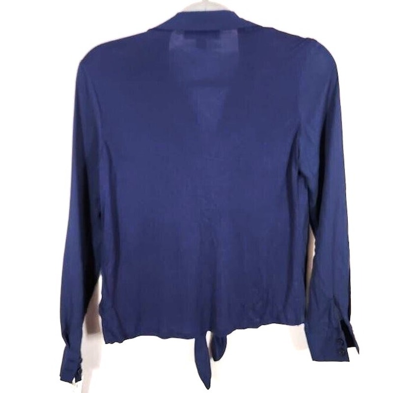I.N.C. Button-Up Tie-Front Long Sleeve Blouse Top Sz Petite Small/PS in Navy NWT