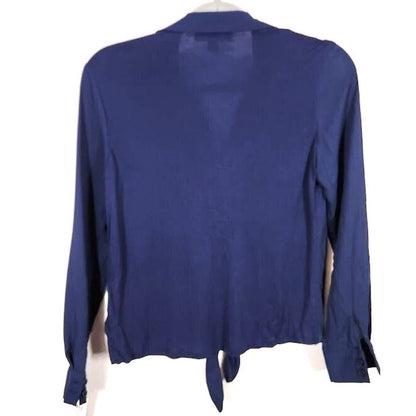 I.N.C. Button-Up Tie-Front Long Sleeve Blouse Top Sz Petite Small/PS in Navy NWT