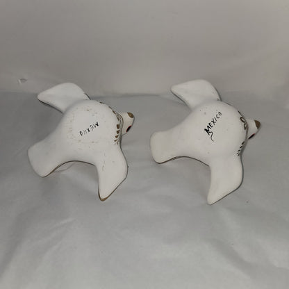 Paloma Doves Birds Candleholder Pair white gold Mexico Pottery folkart