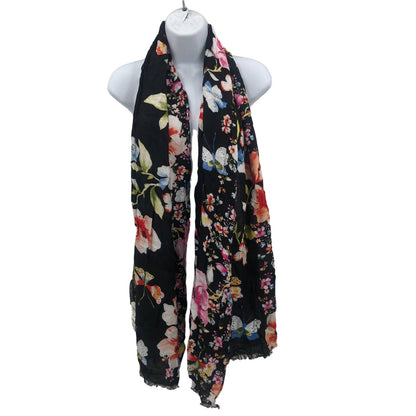 International Concepts Women's Nature Fringe Pashmina Scarf Floral Black OS NWT