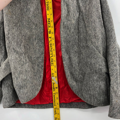 Vintage Women's Wool Knitted Cardigan Sweater Long Sleeves Gray Solid 26"