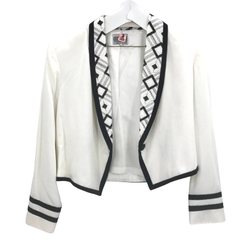 City Girl by Nancy Bolero Blazer Jacket Long Sleeves Black Trimming Collar SZ 14
