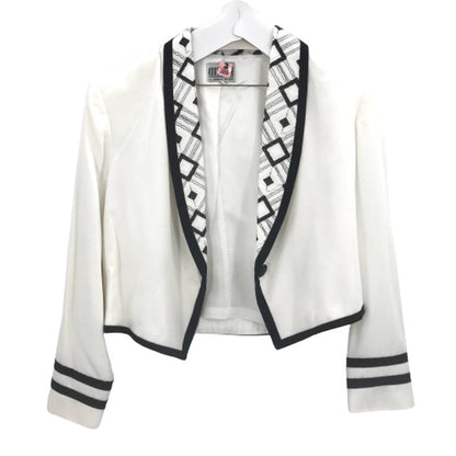 City Girl by Nancy Bolero Blazer Jacket Long Sleeves Black Trimming Collar SZ 14