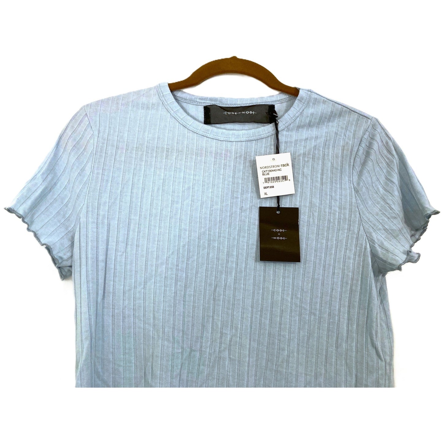 Code x Mode Lettuce Edge Crew Rib Pullover Top Size XL/Extra Large in Blue NWT