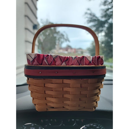 Longaberger basket small red green plaid insert Berry picker Handwoven 2001 Ohio