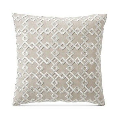 Hotel Collection Embroidered Linen 22x22 Square Decor Pillow Geometric White New