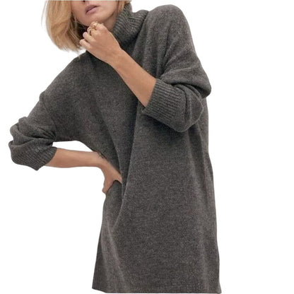 TOPSHOP Size 4 Turtleneck knit Sweater Dress cuff Long Sleeves Dark Gray Womens
