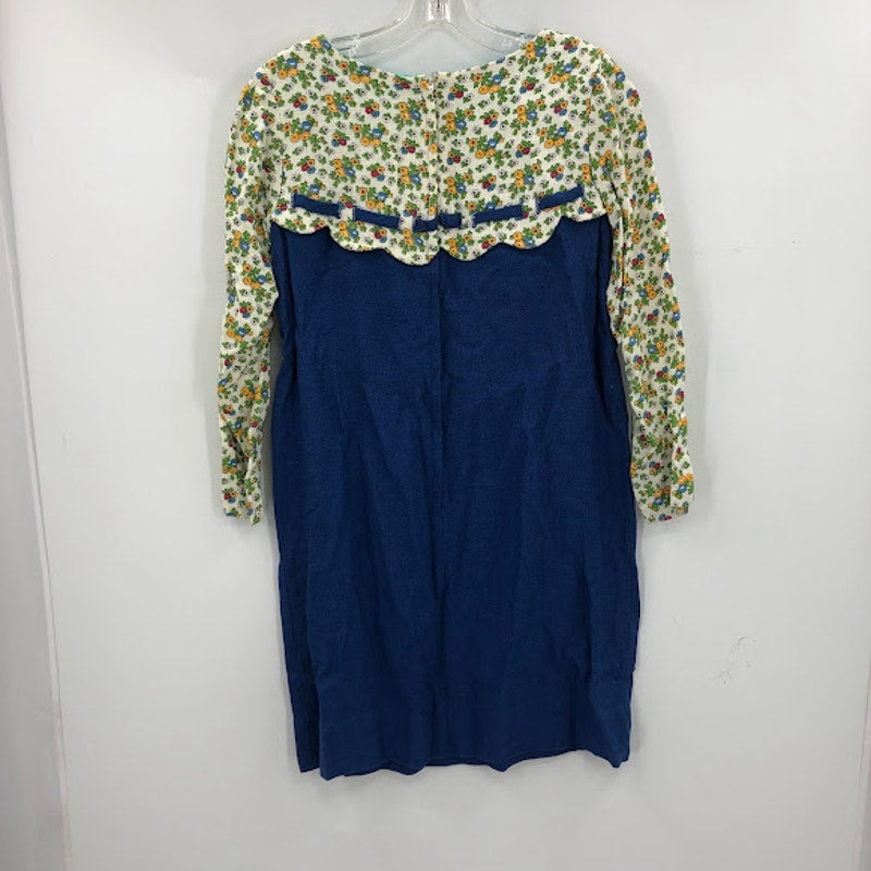 Vintage Blue Floral Dress Heavy Fabric XS 1960s long sleeve MOD
