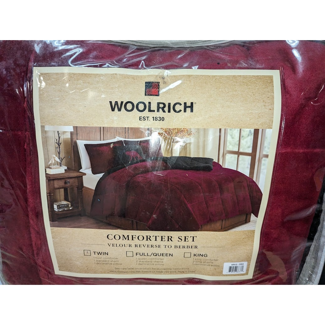 Woolrich TwIn NEW 3 Piece Comforter Sham Set Sherpa Faux Fur Bear Pillow CABIN