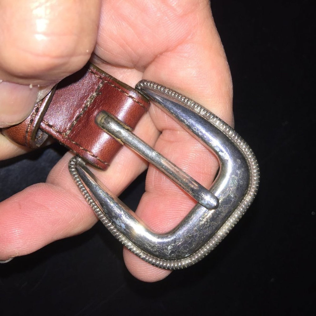 Brighton Leather Basket weave Belt Silver Buckle chestnut cherry
