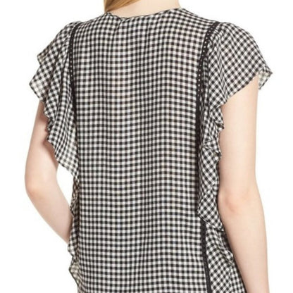 NEW Nordstrom Signature Gingham Print Blouse Top wOMENS Medium Flutter sleeve