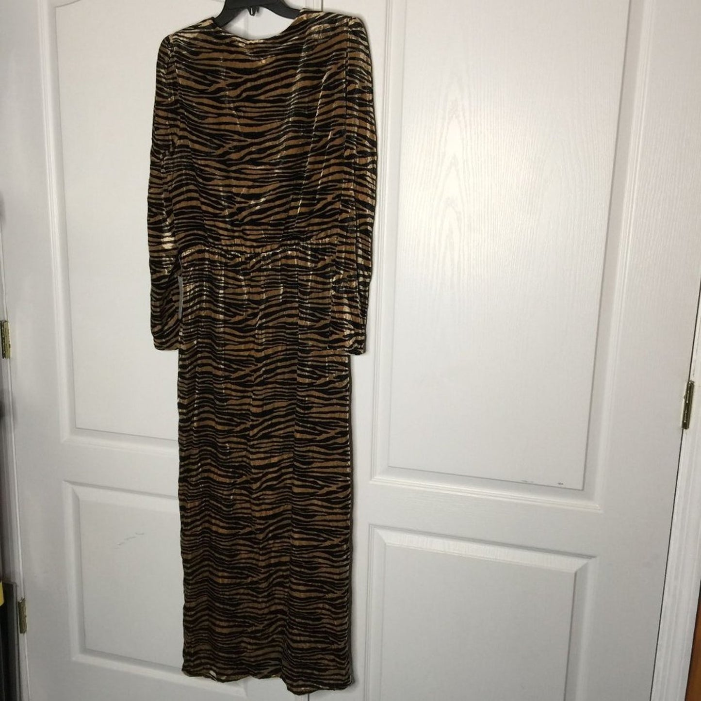 Wayf Arlene Midi Wrap Dress Long Sleeve Animal Print Black Brown Size XL NEW
