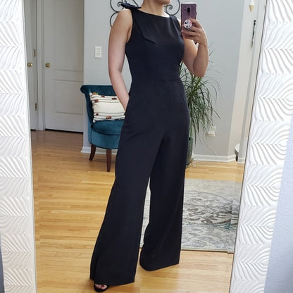 Julia Jordan Sleeveless Size 4 shoulder Wide Leg Casual Career Jumpsuit Black