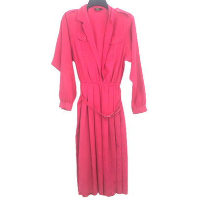 Epitome Vintage Women's Tie Waist Belt Pleated Maxi Dress Long Sleeves Red Size 8