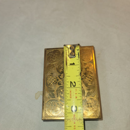 Vintage Vanity powder lipstick mirror metal case 1950s Goldtone floral etched