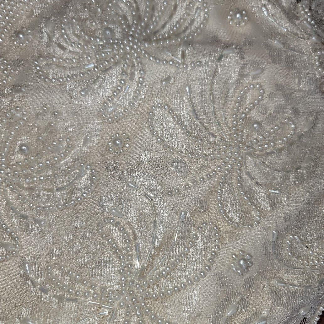 Lawrence Kazar N.Y. beaded Gown Mother in Law Wedding Dress Large Vintage Cream