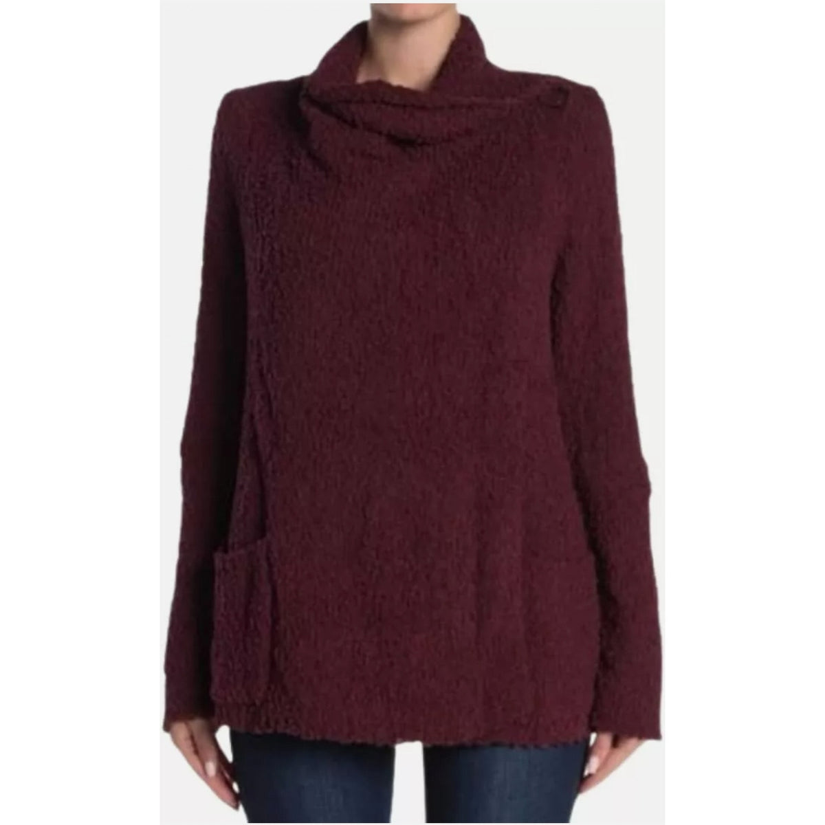 Bobeau Wine Burgundy Boucle Popcorn Draped Button Cardigan Sweater