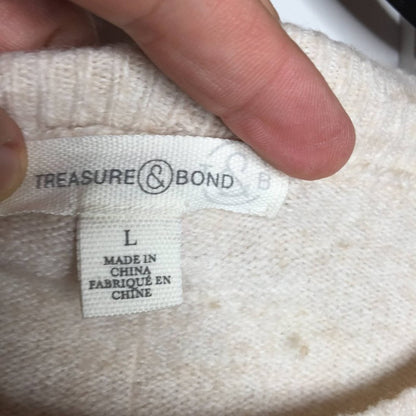 Treasure Bond Pullover Sweater Crew Neck Long Sleeves Ribbed Trim Oatmeal LARGE