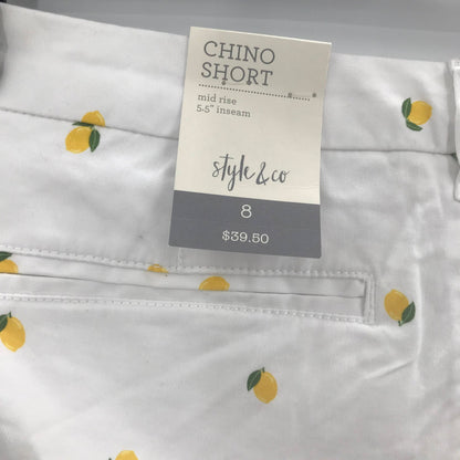 Style & Co Lemon Printed Chino Shorts Mid Rise Button Fly White 8