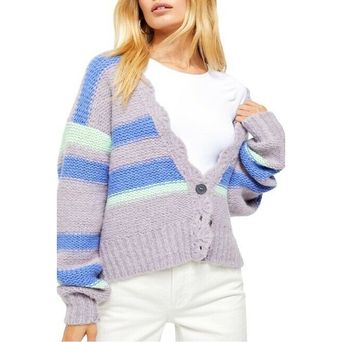Free People Fine Time Knit Cardigan Sweater Long Drop Shoulder Sleeves X-Small