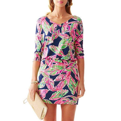 Lilly Pulitzer Briella Neon Pink stripe Boat Neck Dress cap Sleeve Size XL
