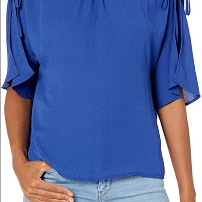 Vince Camuto Drawstring Sleeve Rumpled Blouse Size extra Small XS blue top