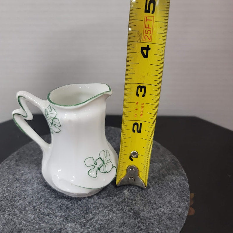 181 Belleek ini milk creamer porcelain hand painted white green pitcher