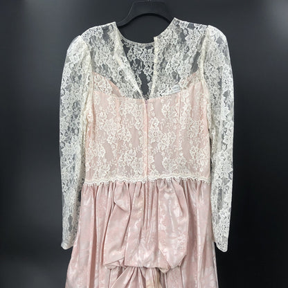 Vintage Scott McClintock Pink Jacquard Lace Drop Waist Bustle Dress 14 Prom Glam