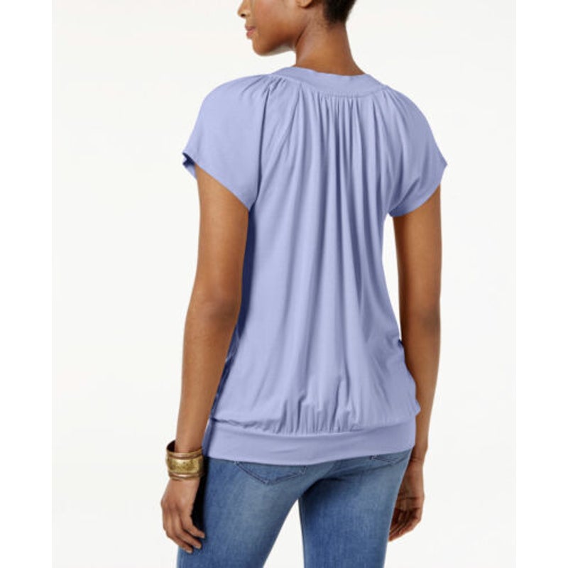 JM Collection NWT Blouson Shirt New Soft Iris Short Sleeve Top XS