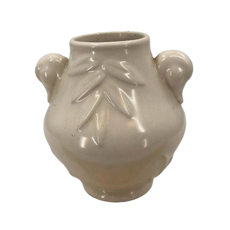 Vintage Weller Double Duckhead handle Glazed Ceramic Vase Leaves Art deco