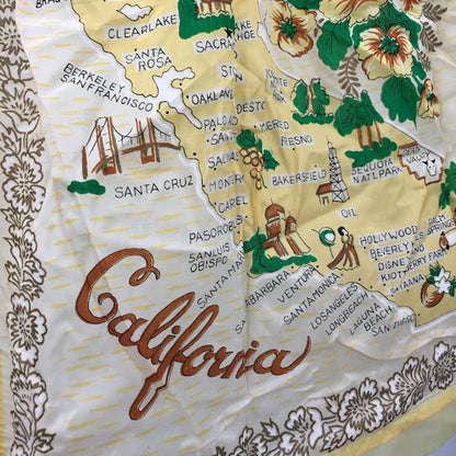 P. Shuman Co. Japan Rayon VINTAGE yellow California Map Sheer Apron 1950s