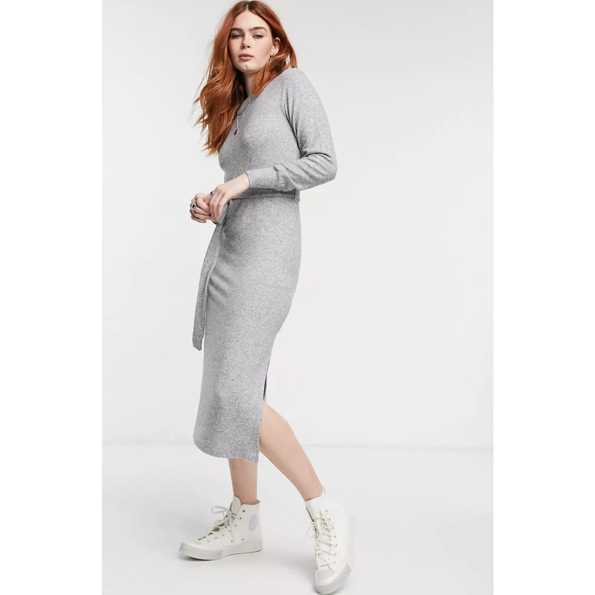 Topshop knitted midi dress in gray heather US 10