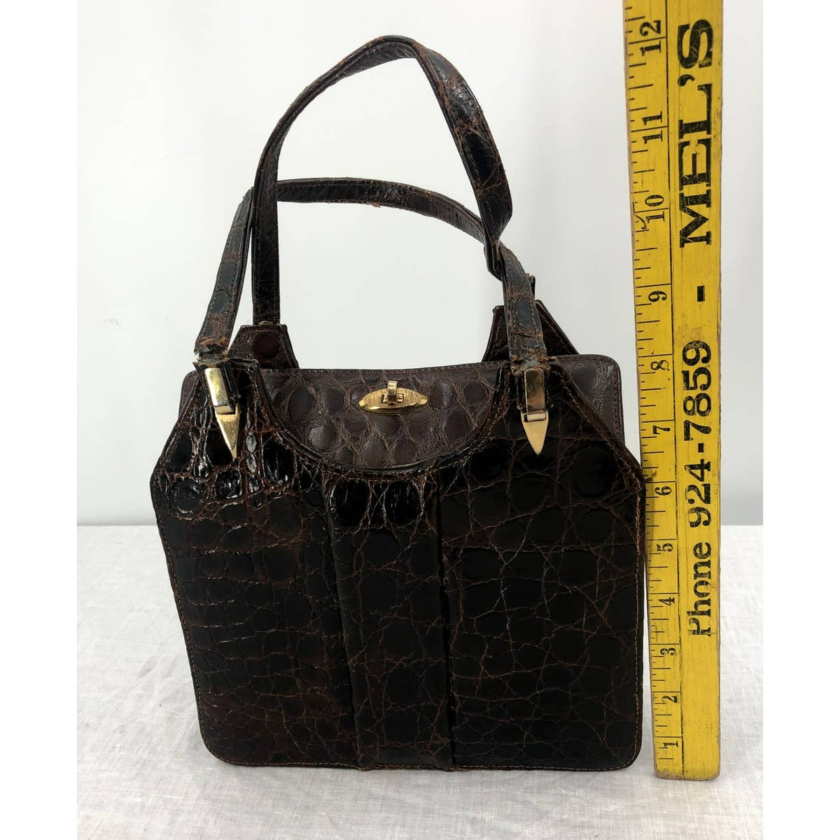 Nicholas Reich Brown Alligator Leather Purse Accordion Pocket Book Hand Bag